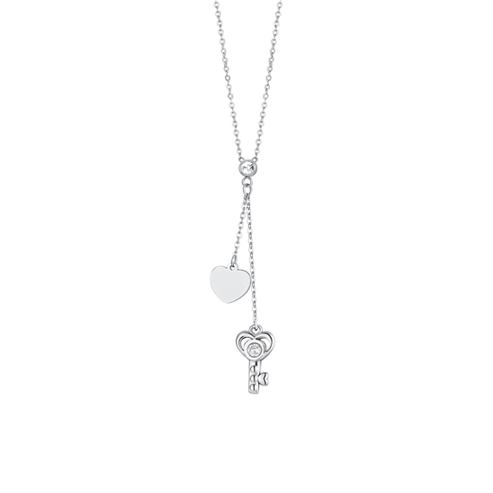 COLLAR DE ACERO CON LLAVE Y CORAZÓN PARA MUJER