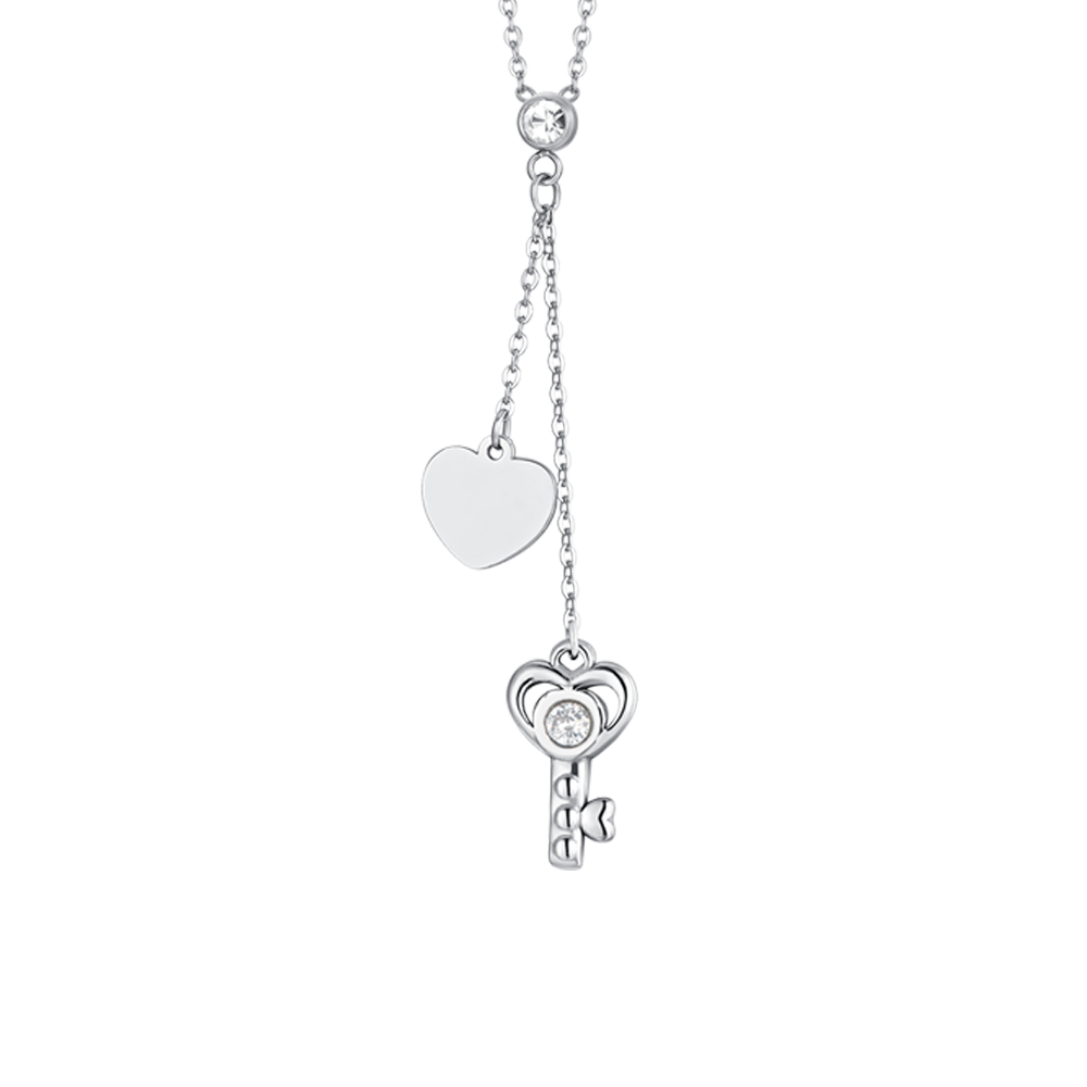 COLLAR DE ACERO CON LLAVE Y CORAZÓN PARA MUJER