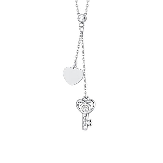 COLLAR DE ACERO CON LLAVE Y CORAZÓN PARA MUJER