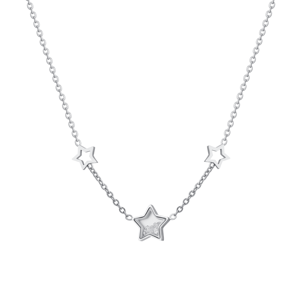 COLLAR DE ACERO CON ESTRELLAS Y CIRCONITAS PARA MUJER