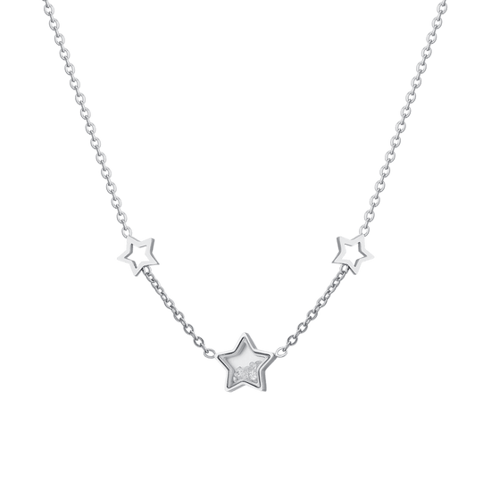 COLLAR DE ACERO CON ESTRELLAS Y CIRCONITAS PARA MUJER