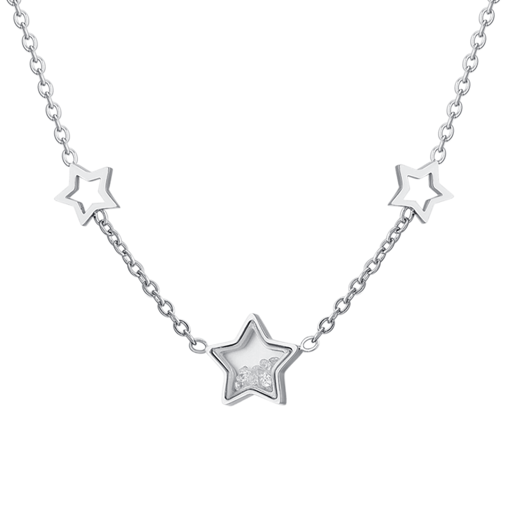COLLAR DE ACERO CON ESTRELLAS Y CIRCONITAS PARA MUJER