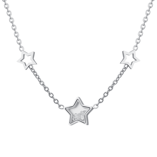 COLLAR DE ACERO CON ESTRELLAS Y CIRCONITAS PARA MUJER