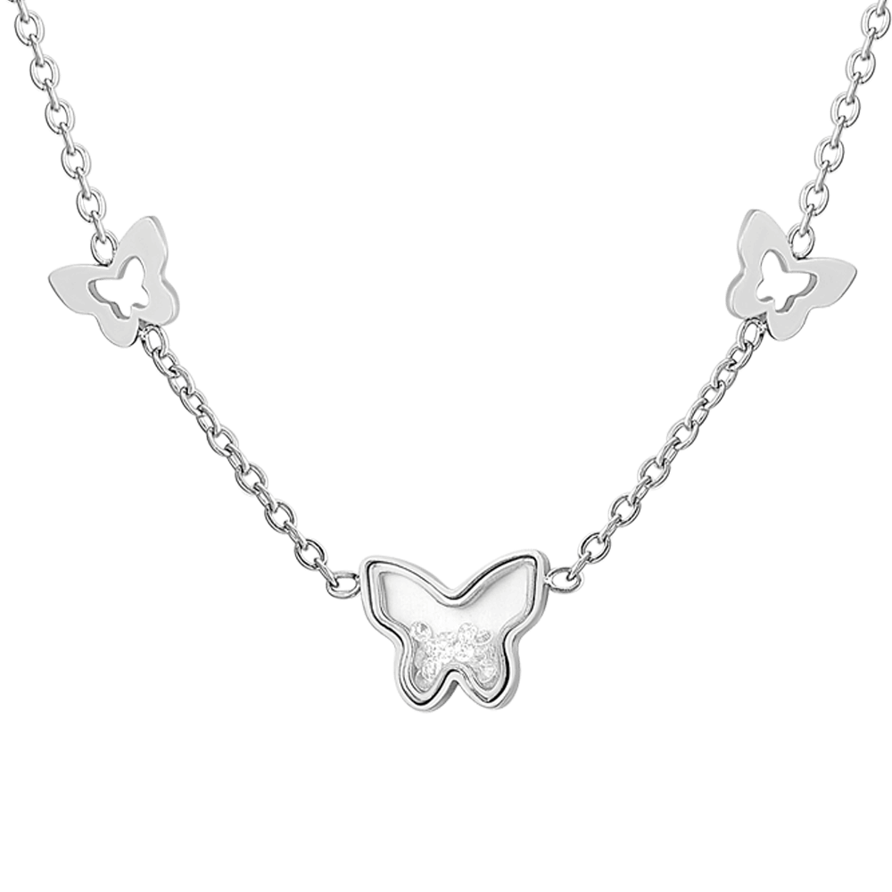 COLLANA DONNA IN ACCIAIO CON CUORI E ZIRCONE ROSA