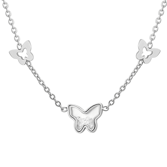 COLLANA DONNA IN ACCIAIO CON CUORI E ZIRCONE ROSA