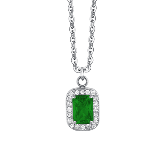 COLLANA DONNA IN ACCIAIO CRISTALLI E ZIRCONE VERDE