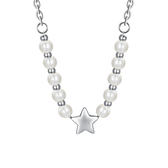 COLLANA DONNA IN ACCIAIO E PERLE BIANCHE CON STELLA