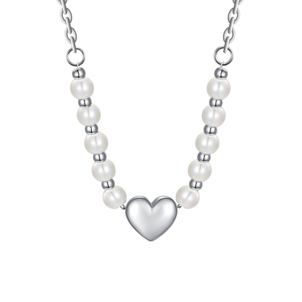 COLLANA DONNA IN ACCIAIO E PERLE BIANCHE CON CUORE