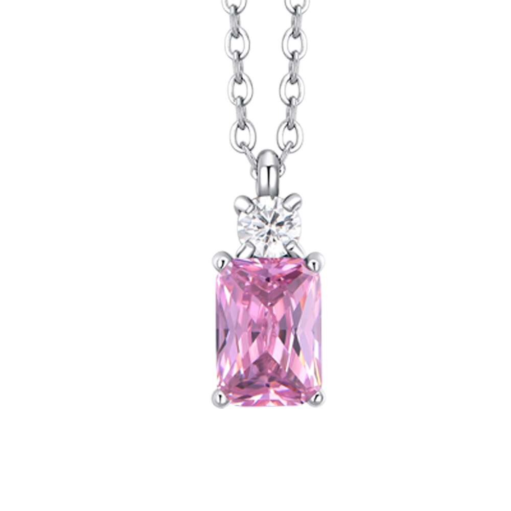 COLLANA DONNA IN ACCIAIO CON ZIRCONI ROSA E BIANCO