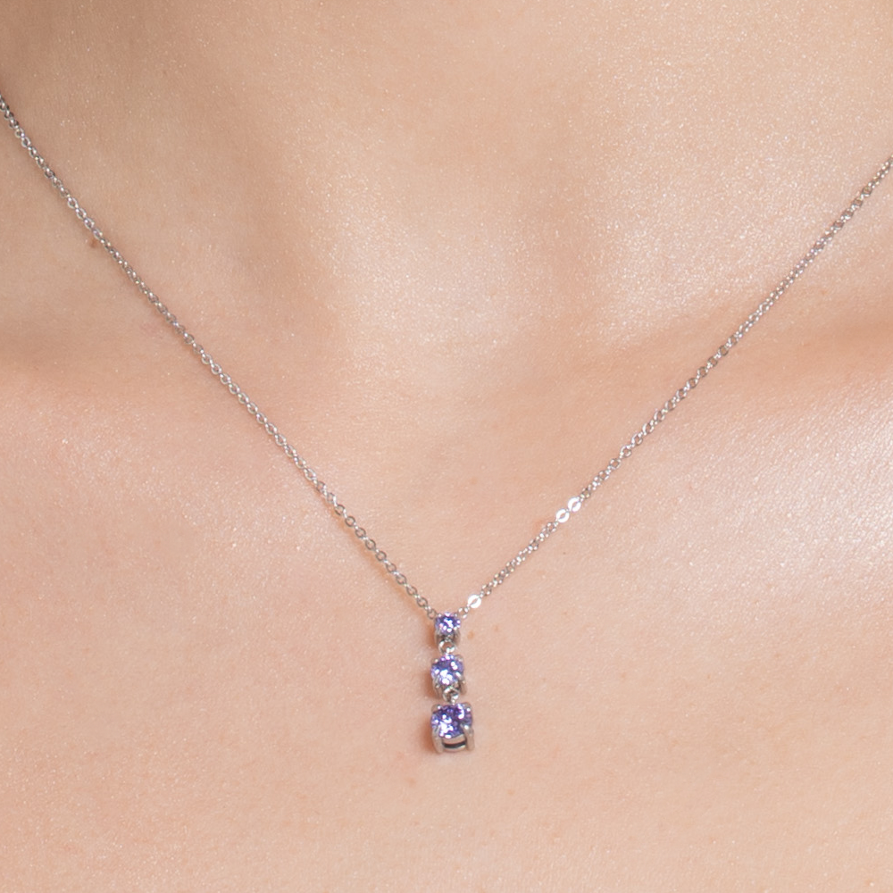 COLLANA DONNA IN ACCIAIO CON ZIRCONI VIOLA