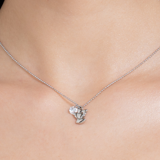 COLLANA DONNA IN ACCIAIO CON ANGELO E ZIRCONE BIANCO
