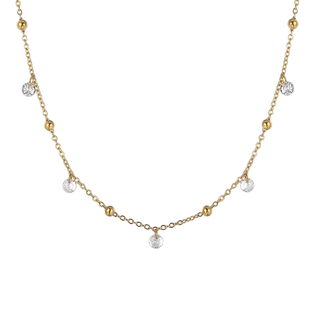 COLLANA DONNA IN ACCIAIO IP GOLD CON ZIRCONI BIANCHI