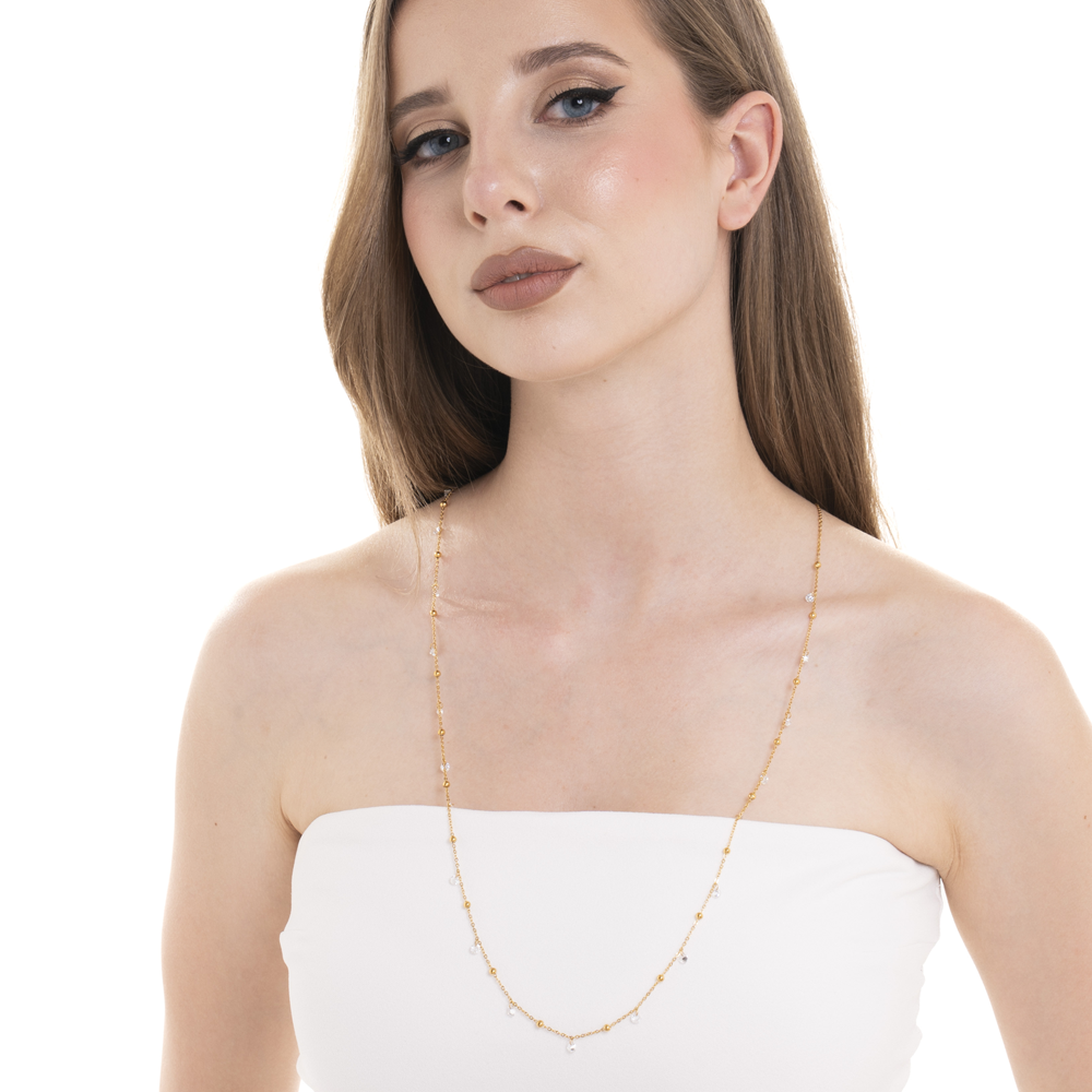 COLLANA DONNA IN ACCIAIO IP GOLD CON ZIRCONI BIANCHI