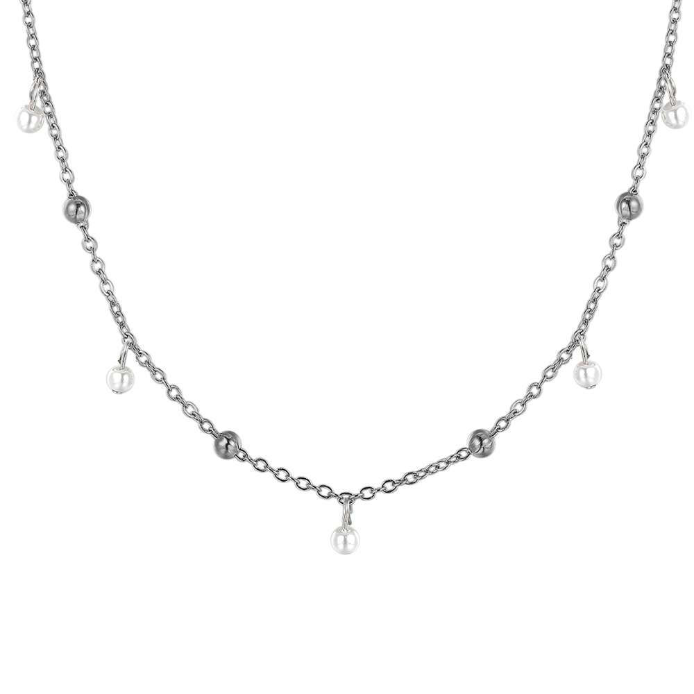 COLLAR DE ACERO PARA MUJER CON PERLAS BLANCAS