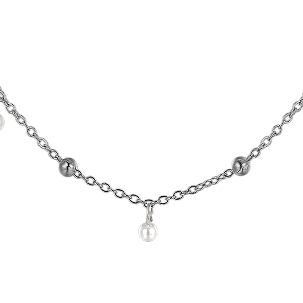 COLLAR DE ACERO PARA MUJER CON PERLAS BLANCAS