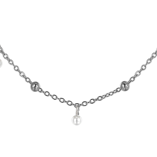 COLLAR DE ACERO PARA MUJER CON PERLAS BLANCAS