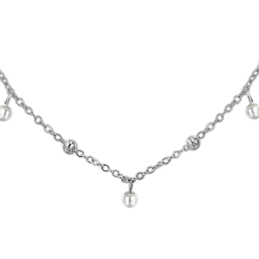 COLLAR DE ACERO PARA MUJER CON PERLAS BLANCAS