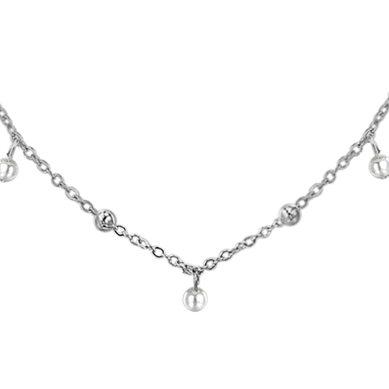 COLLAR DE ACERO PARA MUJER CON PERLAS BLANCAS