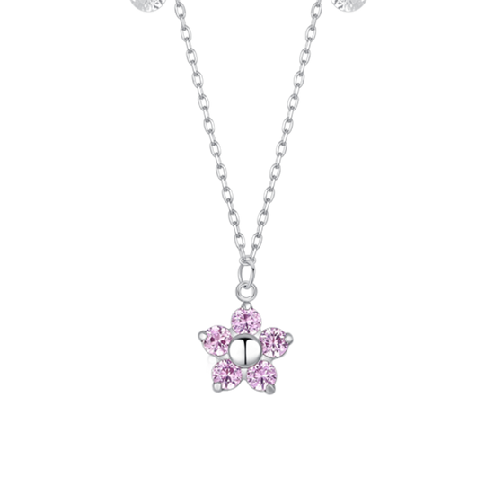 COLLANA DONNA IN ACCIAIO CON PENDENTE FIORE CON E PETALI ZICONE MAGENTA