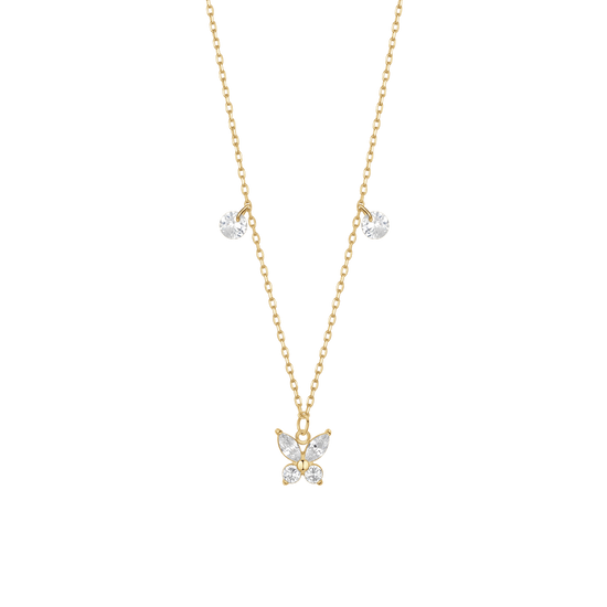 COLLANA DONNA IN ACCIAIO CON PENDENTE FARFALLA ED ALI ZIRCONE BIANCO COLORE ORO