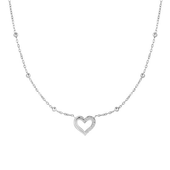 COLLANA DONNA IN ACCIAIO CON CUORE E PUNTI LUCE IN ZIRCONE BIANCO