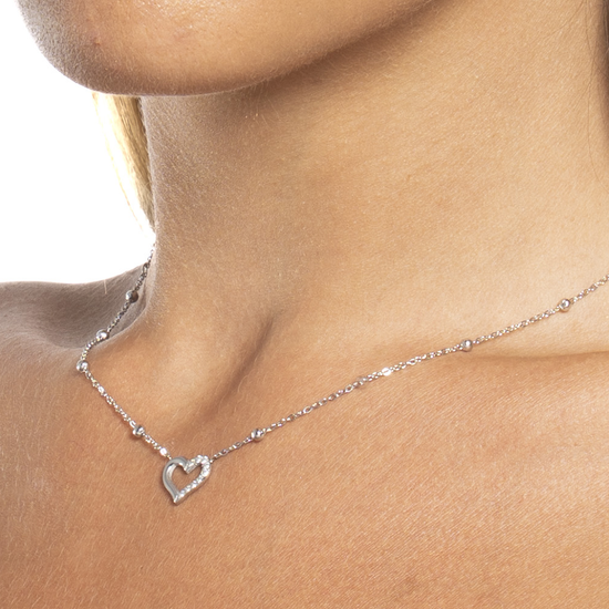 COLLANA DONNA IN ACCIAIO CON CUORE E PUNTI LUCE IN ZIRCONE BIANCO
