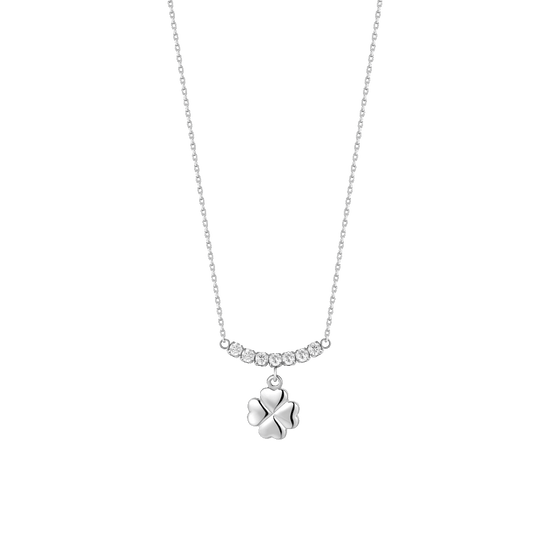 COLLANA DONNA IN ACCIAIO CON QUADRIFOGLIO E ZIRCONI BIANCHI