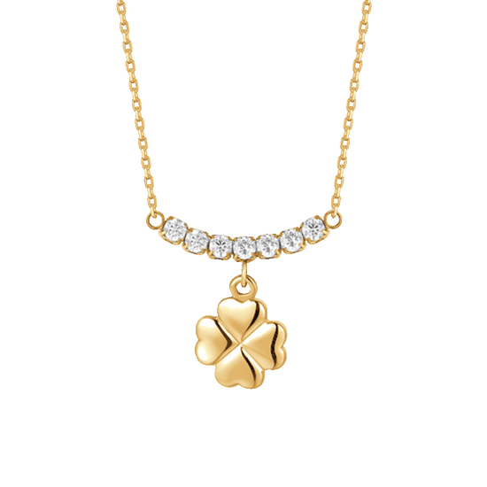 COLLANA DONNA IN ACCIAIO IP GOLD CON QUADRIFOGLIO E ZIRCONI BIANCHI