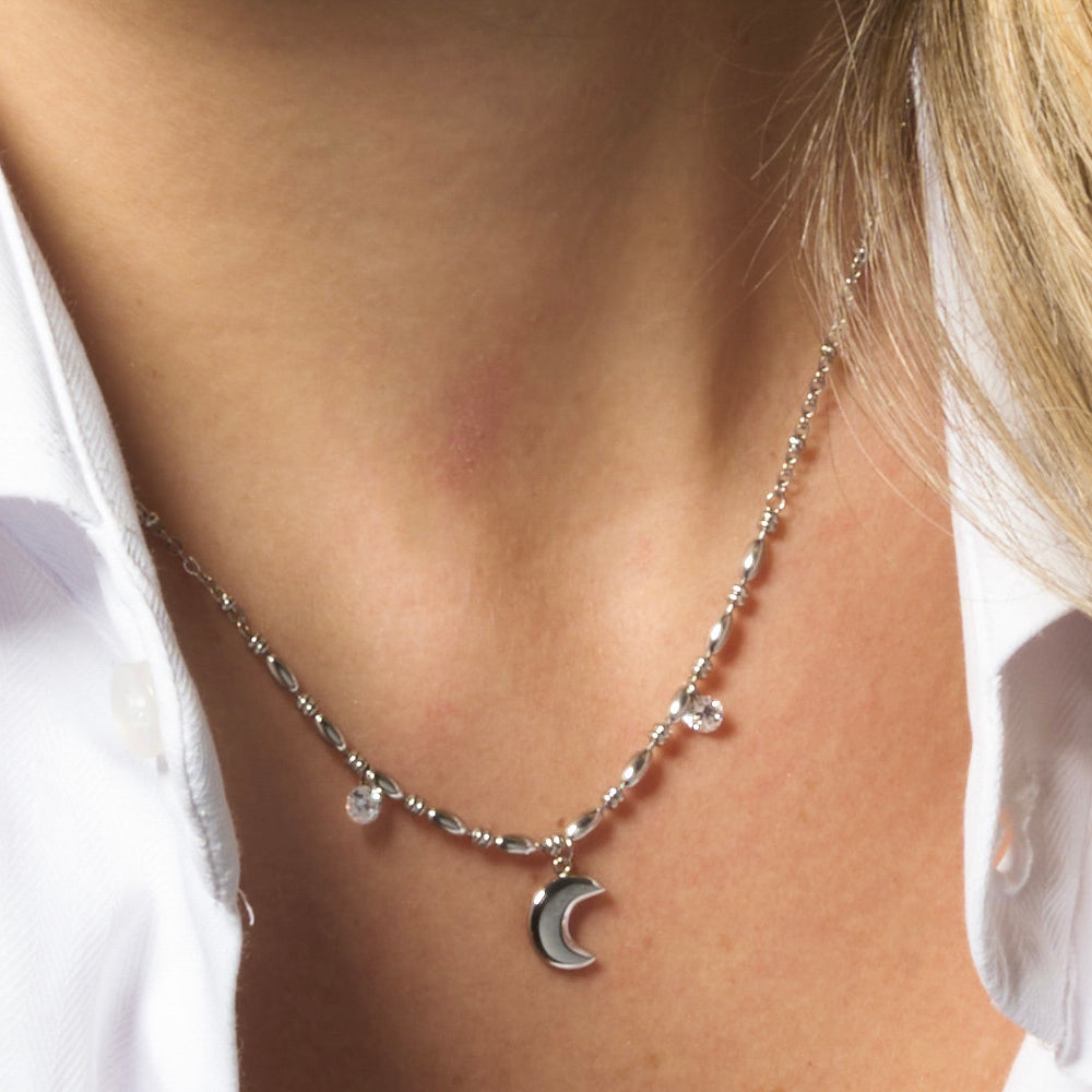 COLLANA DONNA IN ACCIAIO CON LUNA E ZIRCONI BIANCHI