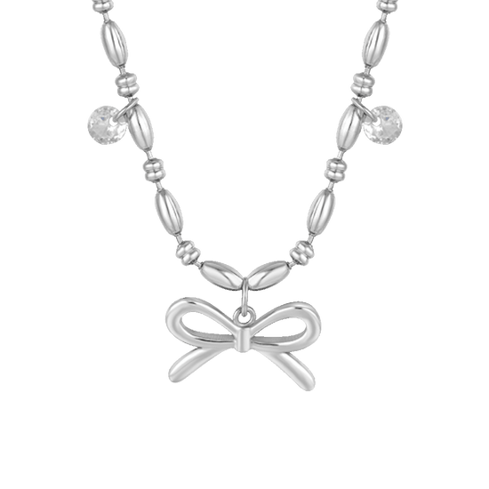 COLLANA DONNA IN ACCIAIO CON FIOCCO E ZIRCONI BIANCHI