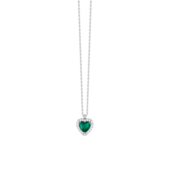 COLLANA DONNA IN ACCIAIO CON CUORE CON ZIRCONI VERDI E BIANCHI