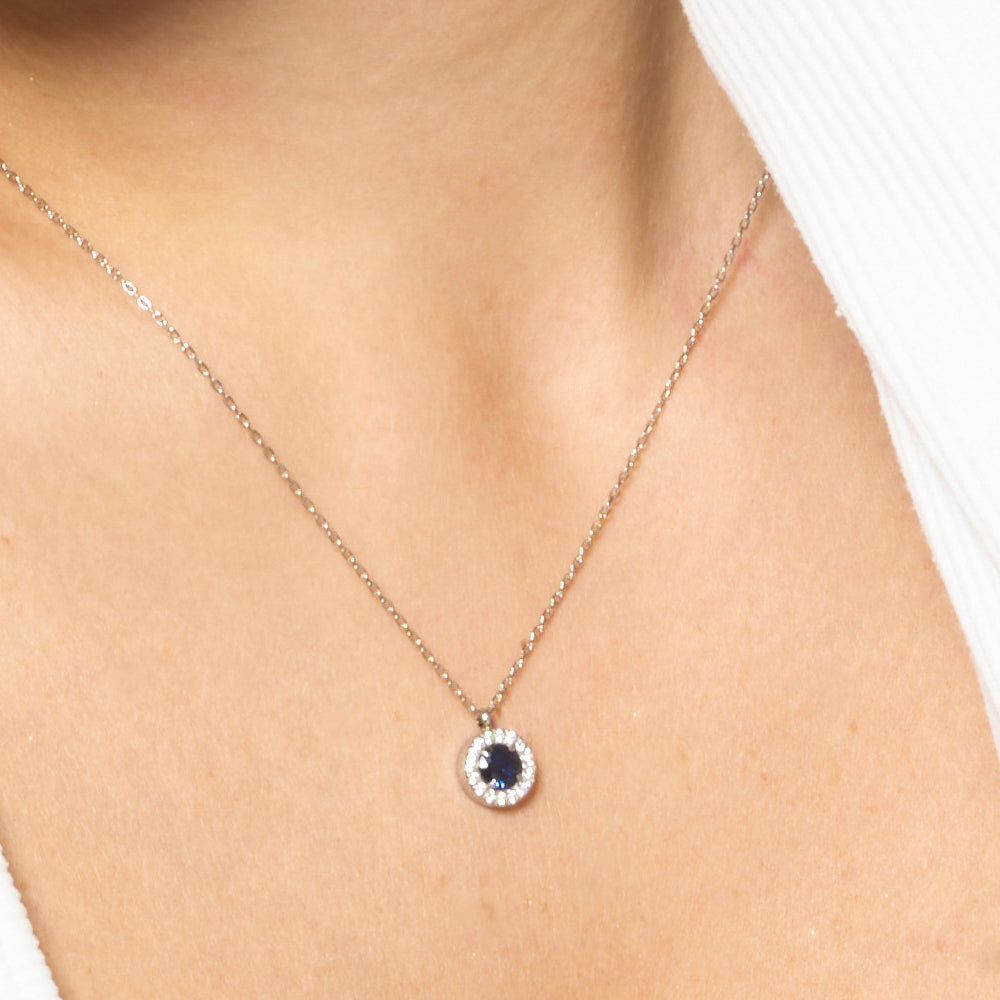 COLLANA DONNA IN ACCIAIO CON ELEMENTO CON ZIRCONI BLU E BIANCHI