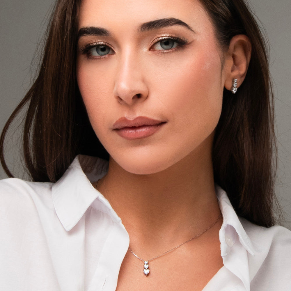 COLLANA DONNA IN ACCIAIO CON CUORI CON ZIRCONI BIANCHI