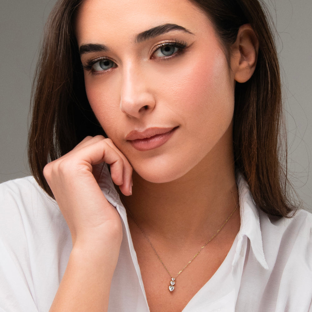 COLLANA DONNA IN ACCIAIO IP GOLD CON CUORI CON ZIRCONI BIANCHI