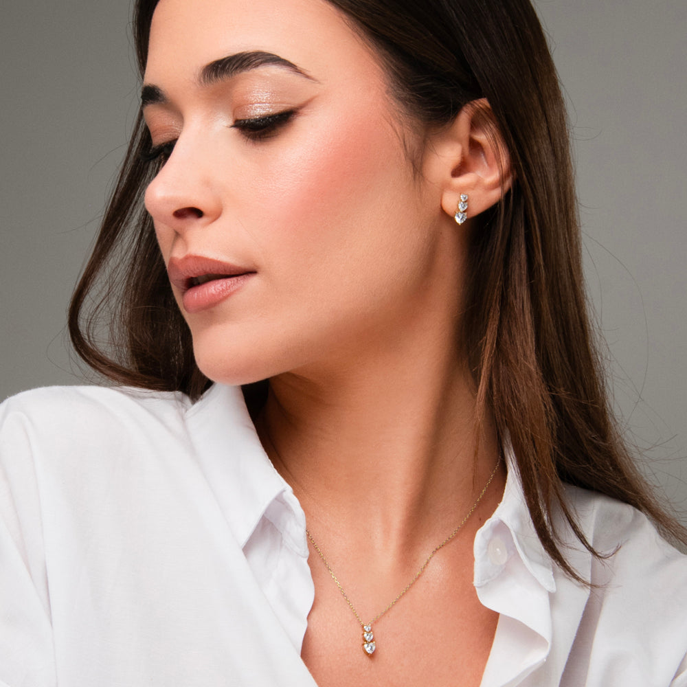 COLLANA DONNA IN ACCIAIO IP GOLD CON CUORI CON ZIRCONI BIANCHI