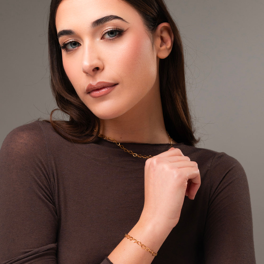 COLLANA DONNA IN ACCIAIO IP GOLD CON CUORI