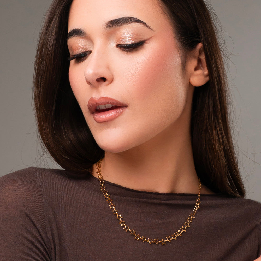 IP COLLAR DE ACERO DORADO PARA MUJER CON ESTRELLAS