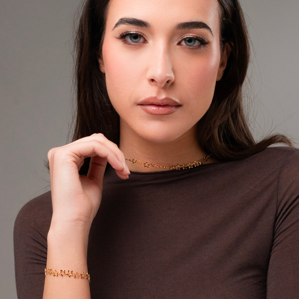 IP COLLAR DE ACERO DORADO PARA MUJER CON ESTRELLAS