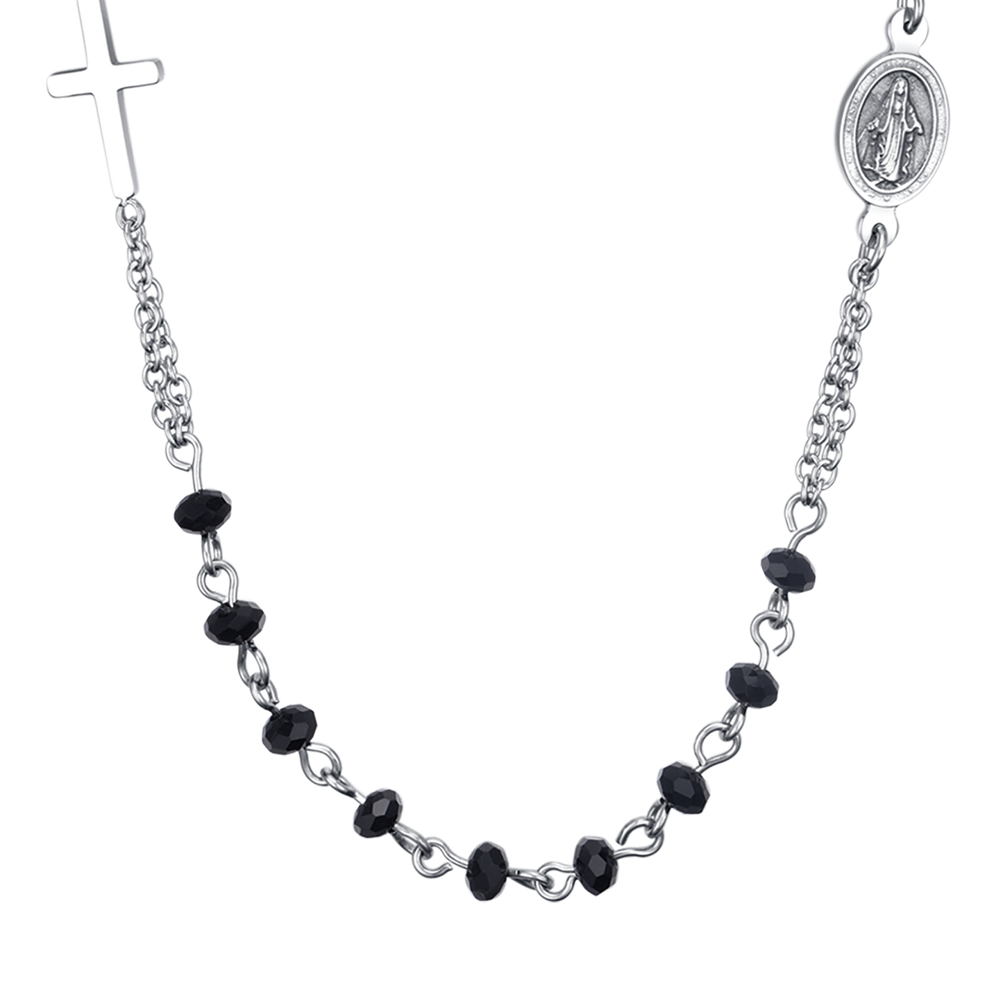 COLLANA UOMO ROSARIO IN ACCIAIO CON PIETRA LAVICA