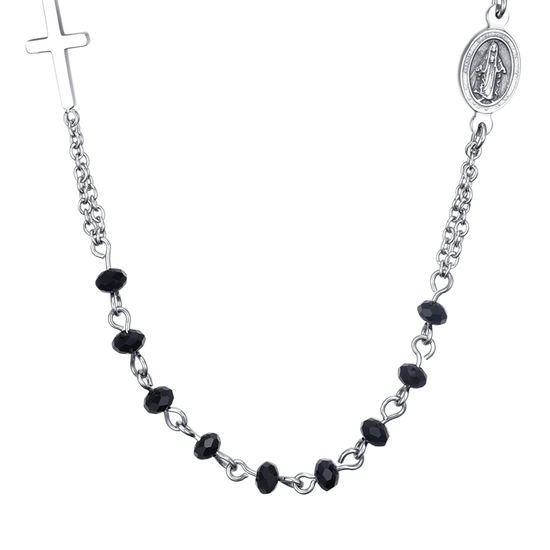 COLLANA UOMO ROSARIO IN ACCIAIO CON PIETRA LAVICA