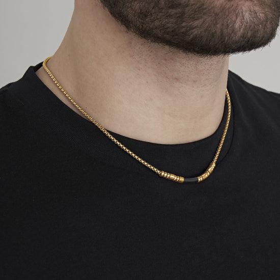 COLLANA UOMO IN ACCIAIO IP GOLD CON ELEMENTO IP NERO