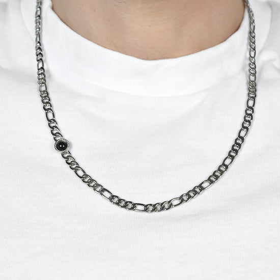 COLLAR DE HOMBRE DE ACERO CON AGATA NEGRA