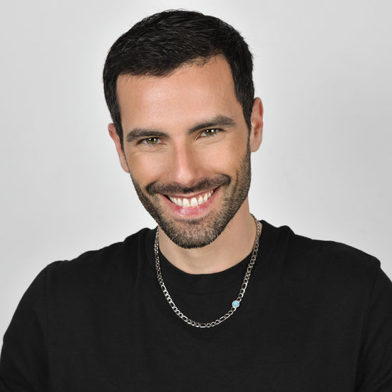 COLLAR DE HOMBRE DE ACERO CON PIEDRA TURQUESA