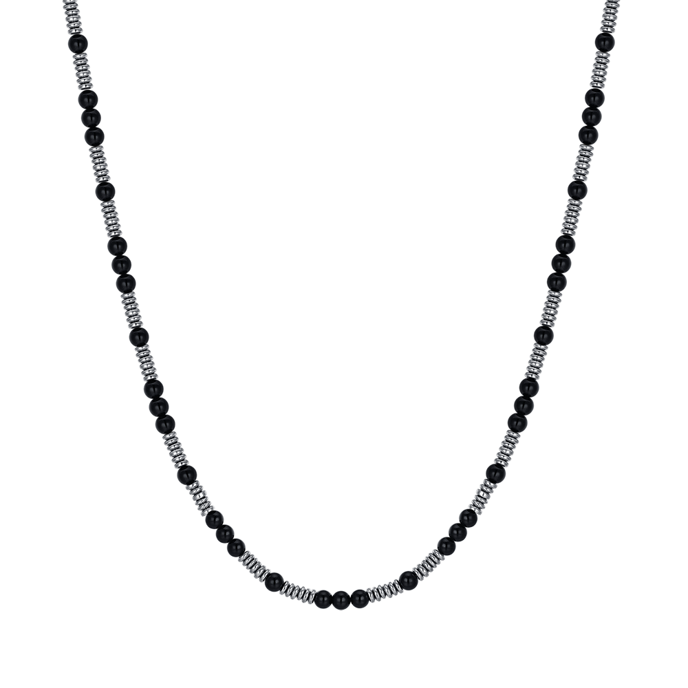 COLLAR DE HOMBRE CON PIEDRAS NEGRAS Y ELEMENTOS DE ACERO Luca Barra