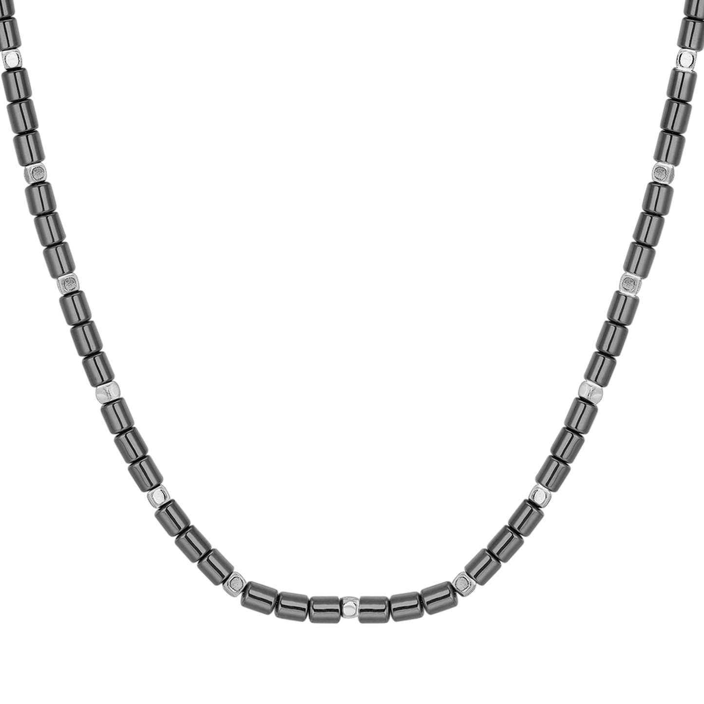 COLLAR DE HOMBRE DE ACERO CON IP ARMA HEMATITA Y PLATA
