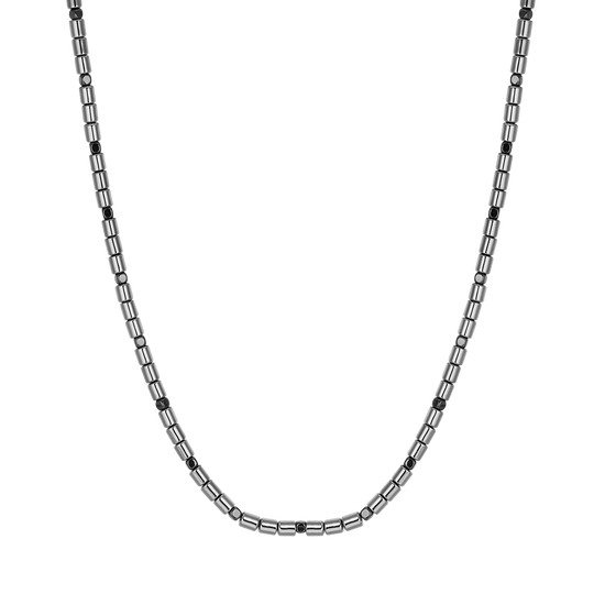 COLLAR DE HOMBRE DE ACERO CON PLATA Y HEMATITA NEGRA