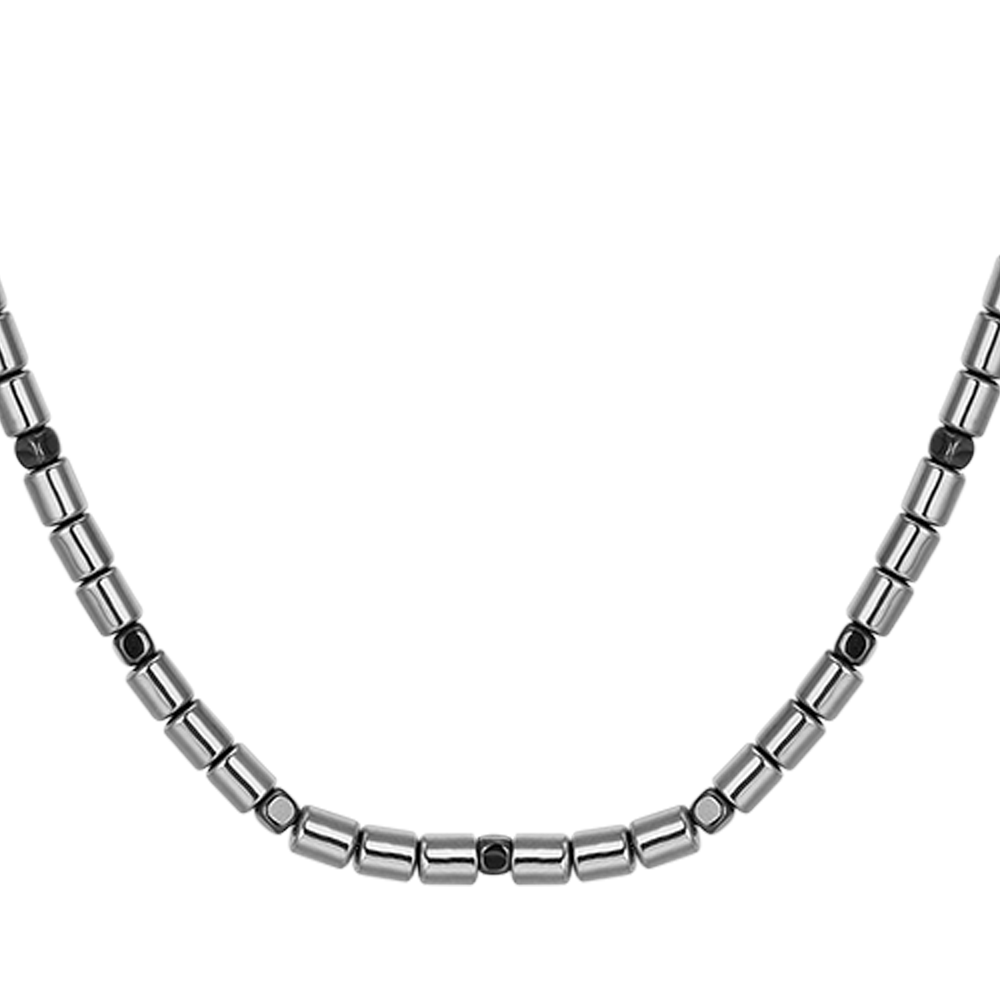 COLLAR DE HOMBRE DE ACERO CON PLATA Y HEMATITA NEGRA