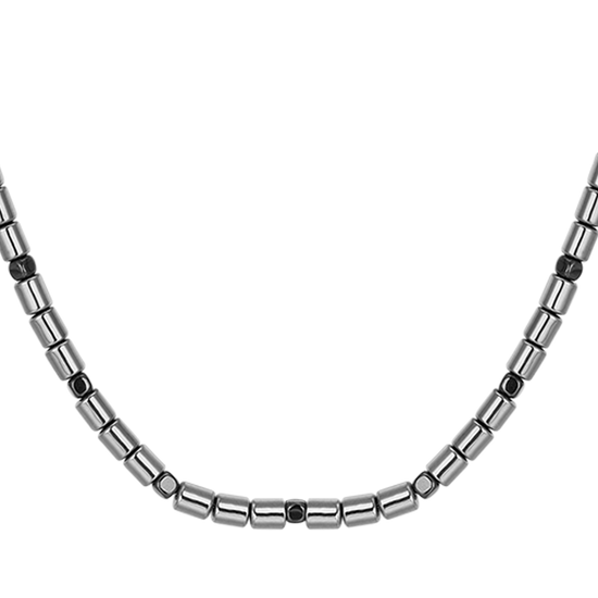 COLLAR DE HOMBRE DE ACERO CON PLATA Y HEMATITA NEGRA
