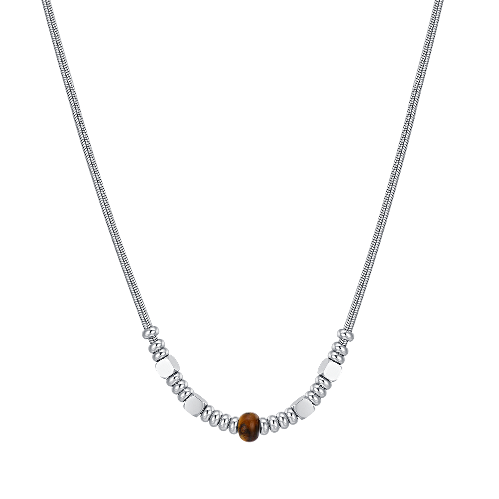 COLLAR DE ACERO PARA HOMBRE CON PIEDRAS OJO DE TIGRE