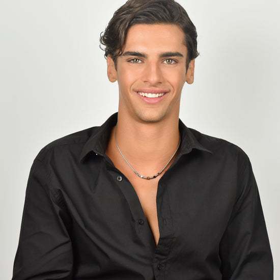 COLLAR DE ACERO PARA HOMBRE CON PIEDRAS OJO DE TIGRE